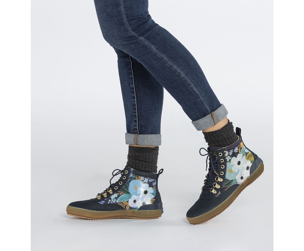 Bottes Keds Femme Bleu Marine - Rifle Paper Co. Scout Water-Resistant Garden Party - 845-FVZGPJ